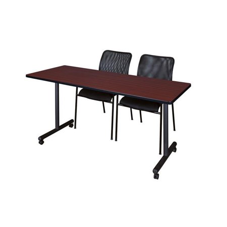 66" x 24" Kobe Mobile Training Table- Mahogany & 2 Mario Stack Chairs- Black