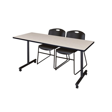 Regency Kobe 66 x 24 in. Mobile T-Base Training Table- Maple, 2 Zeng Stack Chairs- Black