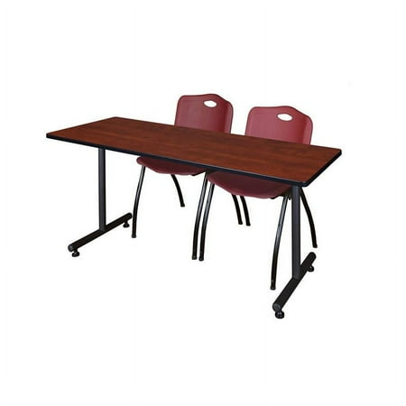 66" x 24" Kobe Training Table- Cherry & 2 'M' Stack Chairs- Burgundy