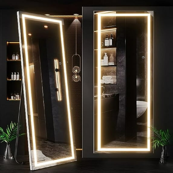 66"x 25" LED Full Length Full Body Mirror with Lights, Lighted , Stand up Floor Long Light up Standing Tall Big Mirror for Bedroom