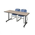 thumbnail image 1 of 66" x 30" Kobe Training Table- Beige and 2 Zeng Stack Chairs- Blue, 1 of 5