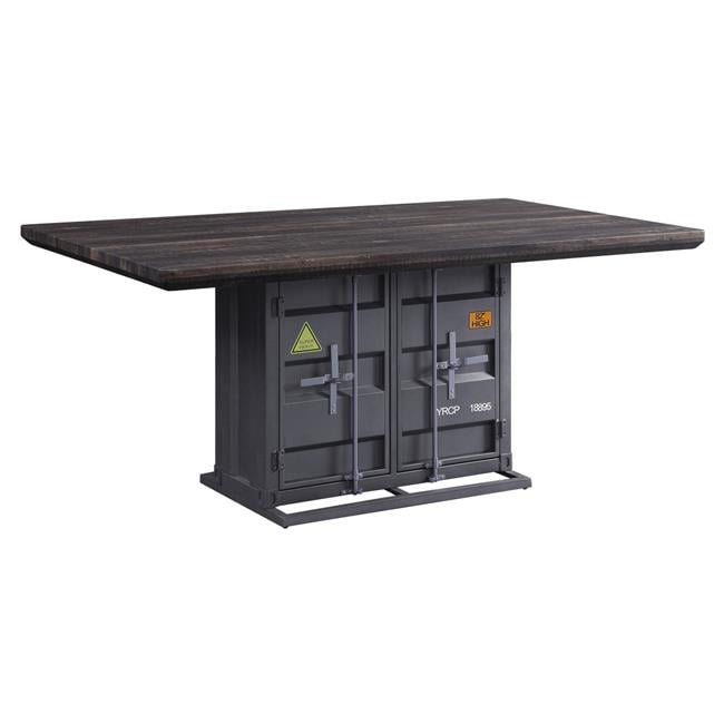 Transitional Cargo 66" Walnut & Gunmetal Dining Table with Storage