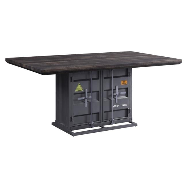 Transitional Cargo 66" Walnut & Gunmetal Dining Table with Storage