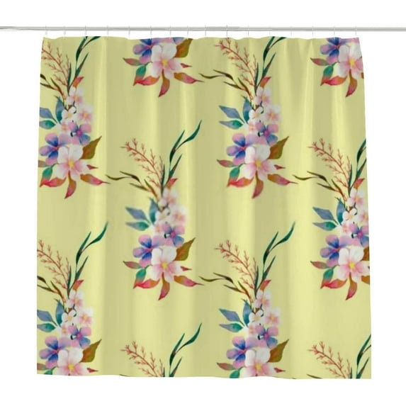 66 x 72 Inches Coolnut Shower Curtain Set with Hooks, Watercolor Summer Flowers and Leaves Polyester Waterproof Bath Curtain for Bathroom Bathtubs Decor