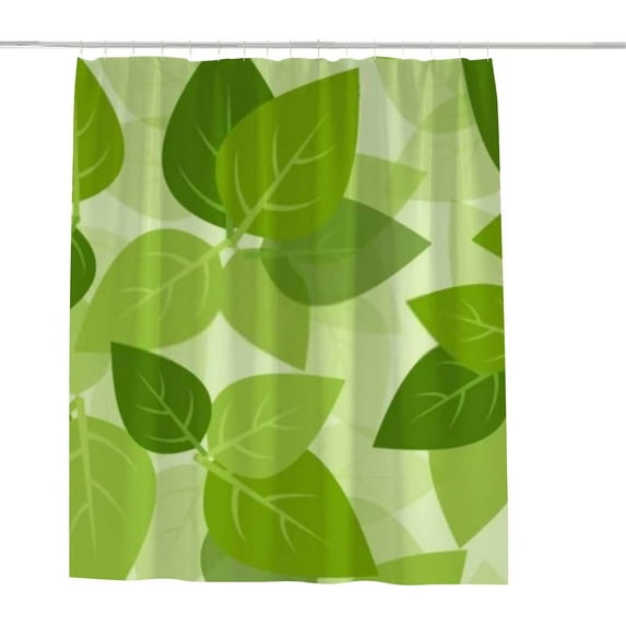 66 x 72 Inches Coolnut Shower Curtain Set with Hooks, Abstract Green Leaves Polyester Waterproof Bath Curtain for Bathroom Bathtubs Decor
