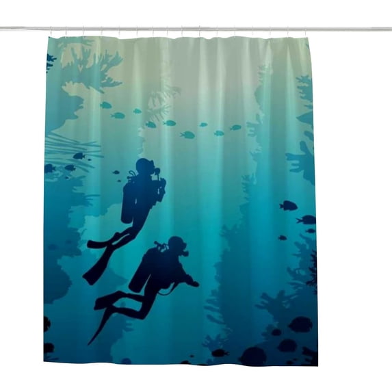 66 x 72 Inches Coolnut Shower Curtain Set with Hooks, Scuba Diver Polyester Waterproof Bath Curtain for Bathroom Bathtubs Decor