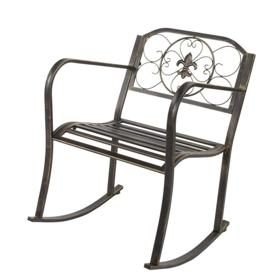 660 LBS Capacity Outdoor Rocking Chair, Heavy Duty Wrought Cast Iron Patio Rocker with Backrest Armrest, Metal Garden Porch Chair, Bronze