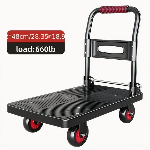 660 Lbs Heavy-Duty Folding Hand Cart (Black/Metallic Gray) | Silent Swivel Wheels, Portable Utility Cart for Moving/Carrying Goods/Home Renovation, Smooth Mobility