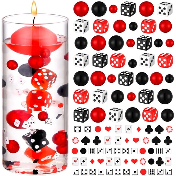 660 Pcs Casino Theme Vase Fillers for Centerpieces Include Dice Pearls Mini Playing Cards Casino Party Decorations Las Vegas Night Table Floating Dice for Wedding Birthday Events