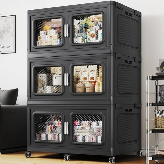 660 Qt Extra Large Stackable Storage Bins with Lids, 165Gal Collapsible Closet Organizer and Storage Drawers with Wheels, Plastic Storage Box for Closet Clothes Organization,Black