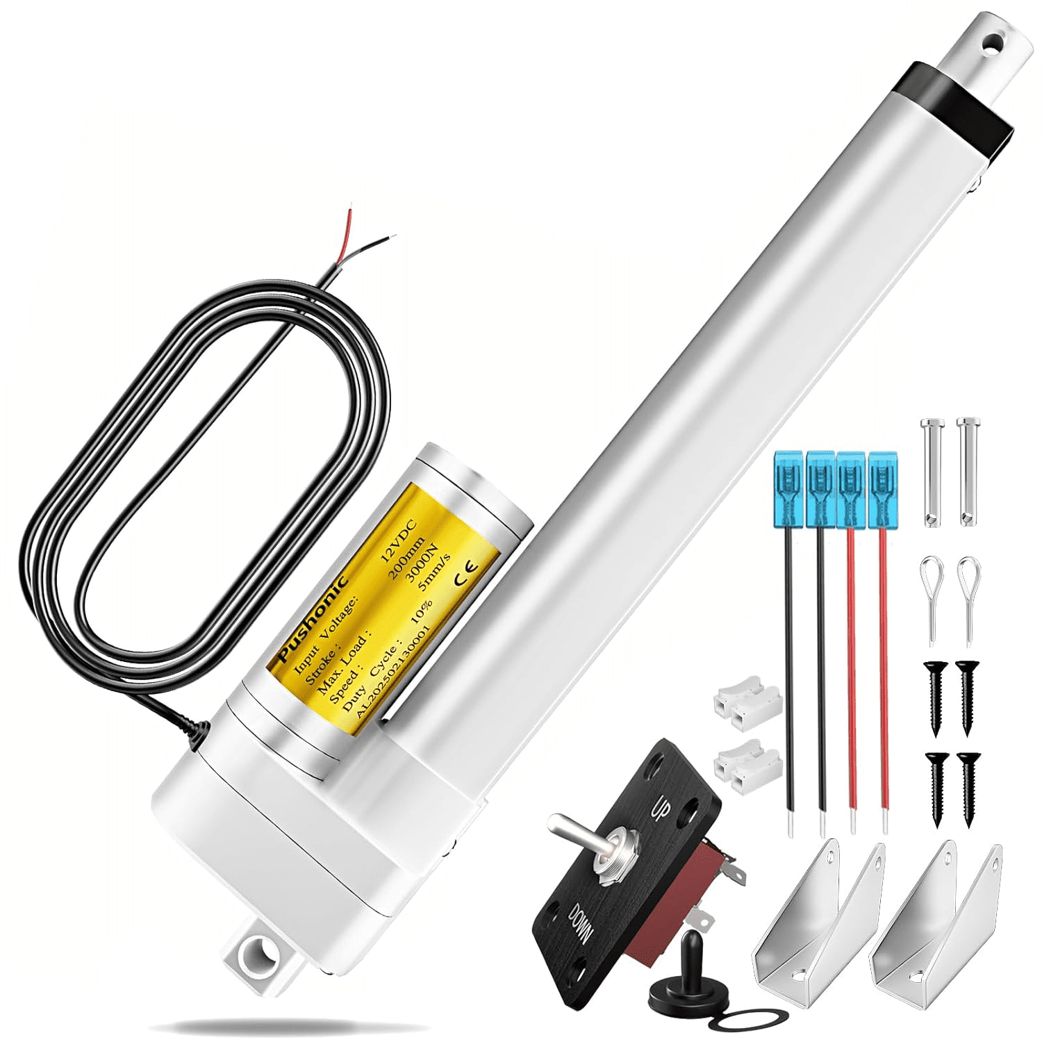 660 lbs/3000N Linear Actuator 8'' Stroke 12V Waterproof Heavy Duty Electric  Actuator 0.19/s Speed with Mounting Brackets for Automation in Windows  Doors and Cars(8'') - Walmart.com