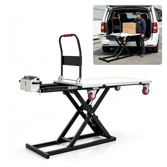 660 lbs Electric Hydraulic Lift Table Cart, Heavy Duty Scissor Lift Table with Retractable Platform for Warehouse, Material Handling & Logistics