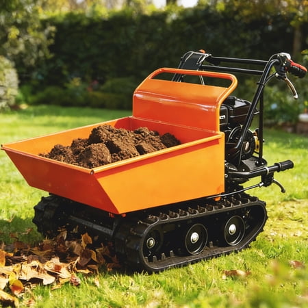 660 lbs Gas Powered Track Barrow, Briggs & Stratton 208cc 6.5HP Engine, Gas Motorized Dumper with Welded Bucket, 3F+1R Gearbox