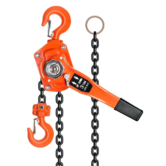 6600 LBS 10 FT Lever Chain Hoist, 3 Ton Heavy Duty Capacity, Dual G80 Hooks, Double-Pawl Brake & 360° Rotation, for Warehouse, Building, Automotive & Industrial Machinery