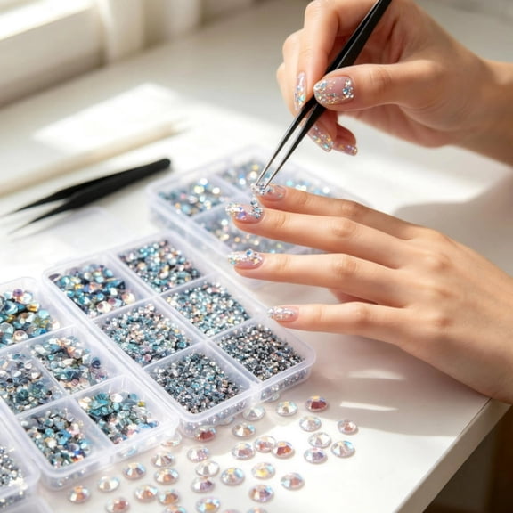 6600pcs Hotfix Rhinestones Flatback,Clear AB Rhinestones for Crafts Clothes Mixed5 Sizes, Hotfix Crystals with Tweezers and Wax Pencil Kit