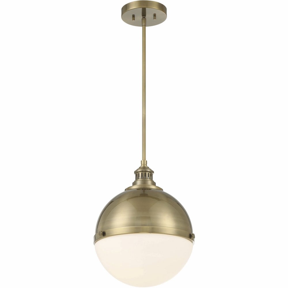 Oxidized Aged Brass Pendant Light with Etched Opal Glass Shade
