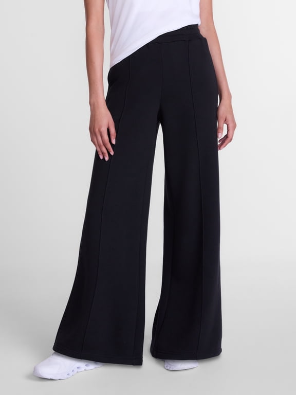 Women's and Women's Plus Pintuck Wide Leg Fleece Pants, 30" Inseam, Sizes XS-4X