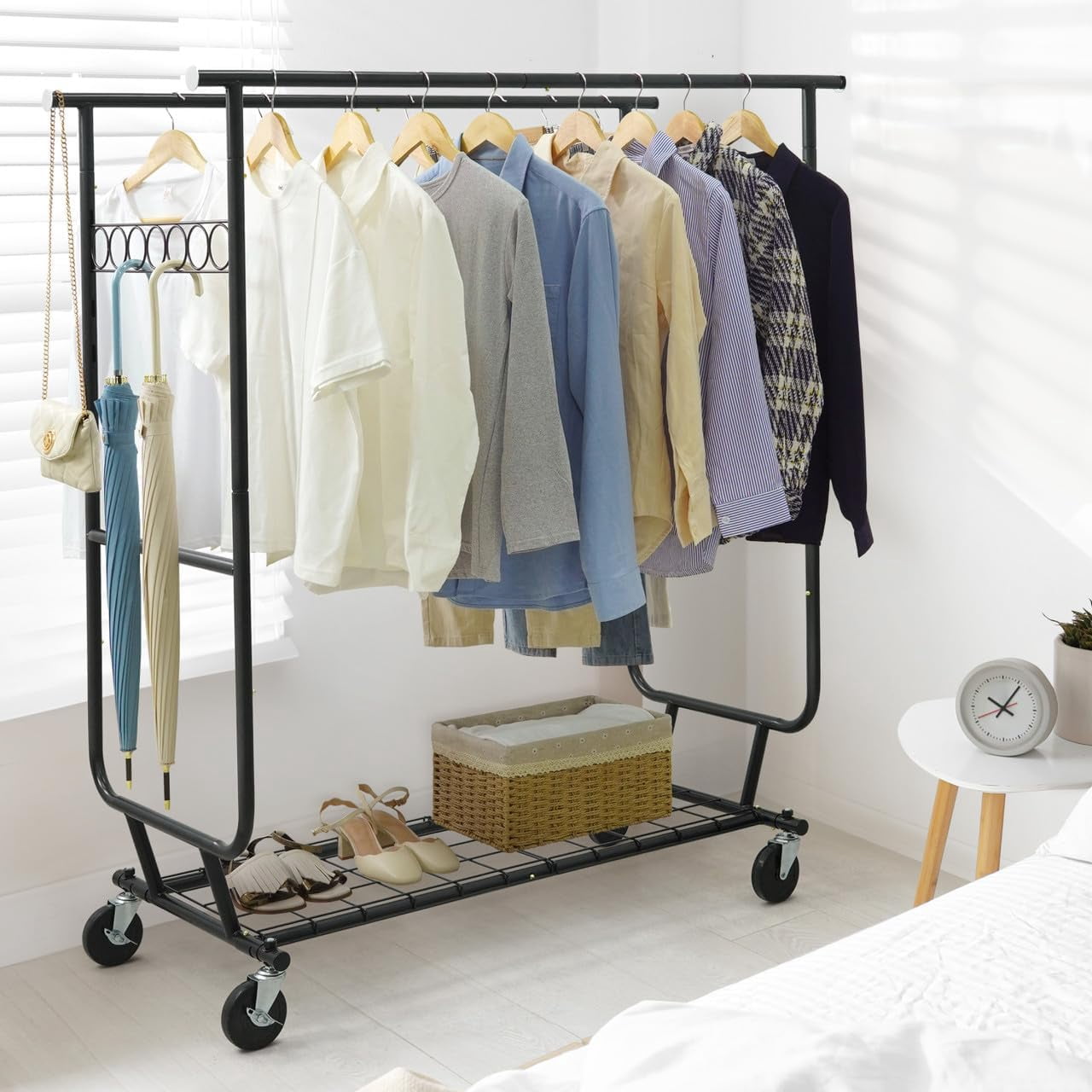 660LBS Heavy Duty Double-Rod Clothes Rack – Adjustable, Rolling with ...