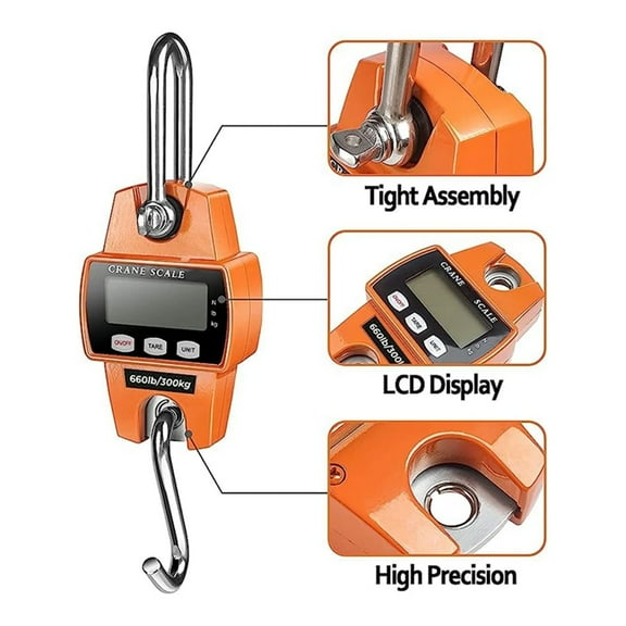 660Lb/300Kg Hanging Scale Digital Weight Scale Waterproof Portable Fishing Scale LCD Display Farm Scale Bike Crane Scale ,Easy to Operate