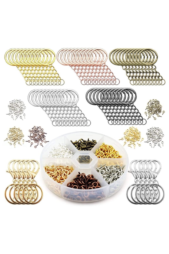 660Pcs/Set Keychain Rings with Screw Eye Pins Connector Mixed Color