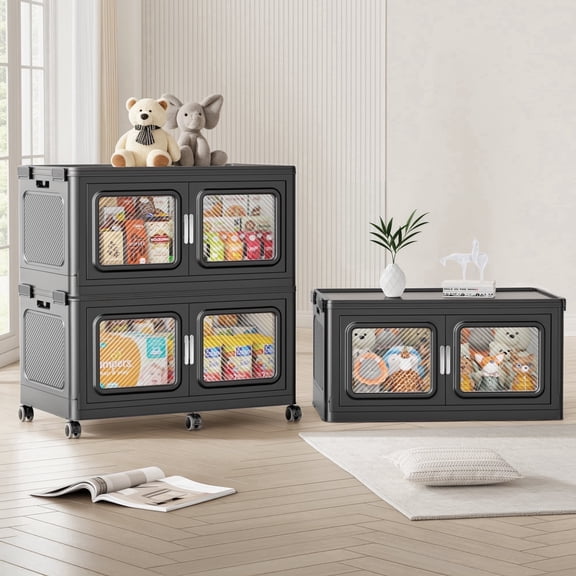 660Qt Extra Large Stackable Storage Bins with Lid, 165Gal Collapsible Closet Organizer and Storage Drawers with Wheels, 3-Pack Totes for Storage Clearance, Black
