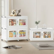 880Qt Extra Large Stackable Storage Bins with Lid, 220Gal Collapsible Closet Organizer and Storage Drawers with Wheels, 4-Pack, White