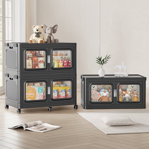 660Qt Extra Large Stackable Storage Bins with Lid, 165Gal Collapsible Closet Organizer and Storage Drawers with Wheels, 3-Pack Totes for Storage Clearance, Black