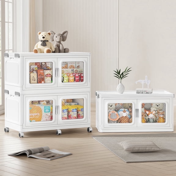 660Qt Extra Large Stackable Storage Bins with Lid, 165Gal Collapsible Closet Organizer and Storage Drawers with Wheels, 3-Pack Totes for Storage Clearance, White