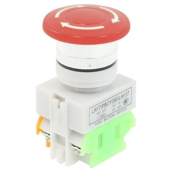 660V 10A Sign Rotating Mushroom Push Button Switch Lock 1 NO 1 NC DPST