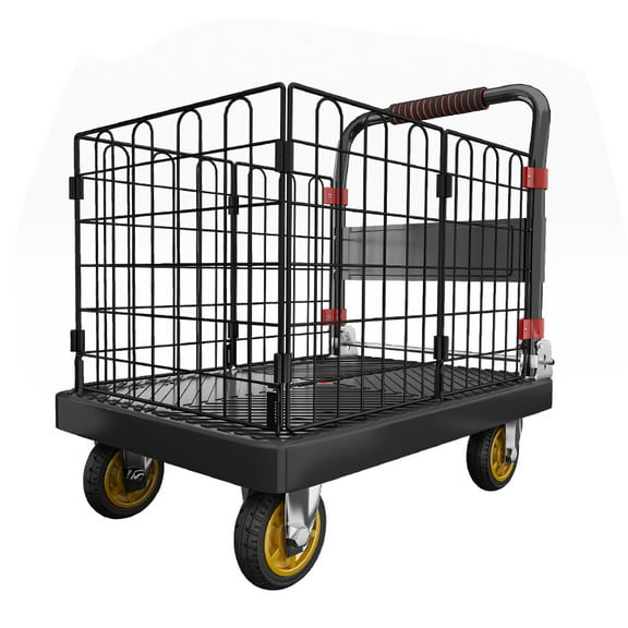 VAETTLO 650lbs Foldable Hand Truck with Cage, Heavy Duty 2-in-1 Platform Cart for Moving & Warehouse