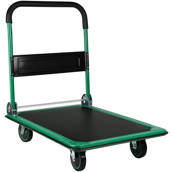 660lbs Platform Truck, Modern Large Size Foldable Dolly Cart with 360° Swivel Wheels, One-piece Reinforced Handrail, Hand Cart for Moving, Express Transportation, Green&Black