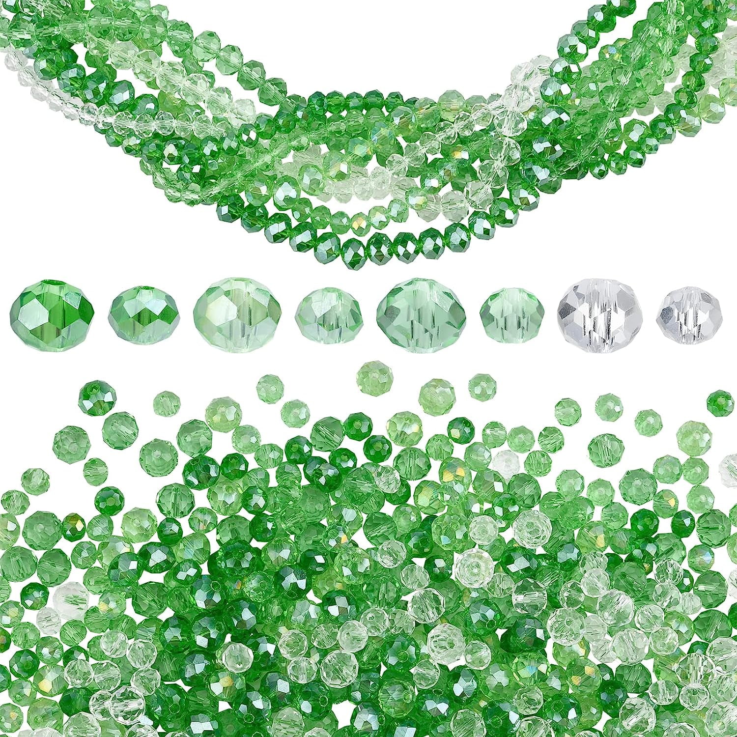 660pcs Green Glass Beads 6mm 8mm Rondelle Faceted Beads Electroplate Glass Beads Crystal AB Color Plated Loose Beads Spacer Bead for Spring Summer Xmas Bracelet Jewelry Making for DIY