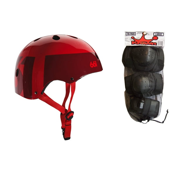 661 Dirt Lid Skate BMX Helmet Red CPSC with Knee Elbow Wrist Pads Medium