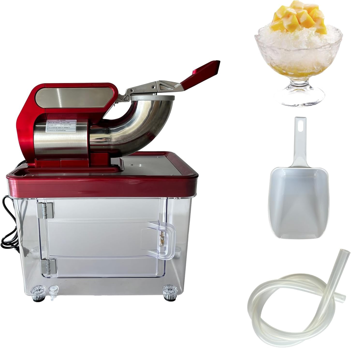 661 LBS/H Commercial Ice Crusher, 350W Electric Snow Cone Machine with 4 Blades, Stainless Steel Shaved Ice Machine with 38 L Ice Storage Box for Restaurants, Bars, Home and Commercial Use