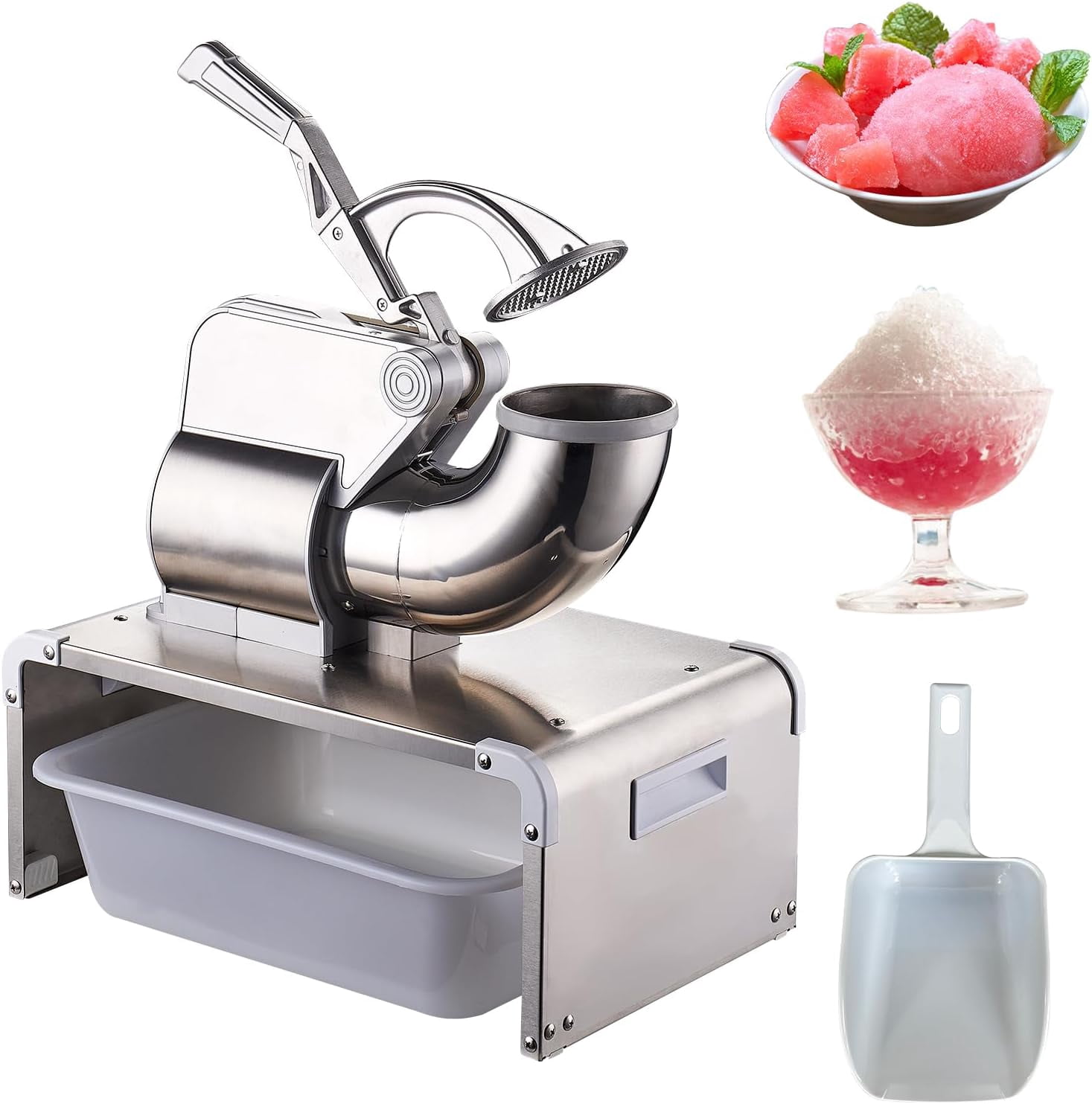 661 LBS/H Commercial Ice Crushers Machine, 350W Electric Snow Cone Machine with 4 Blades, Stainless Steel Shaved Ice Machine with 3.4 L Ice Storage Box for Restaurants, Bars, Home