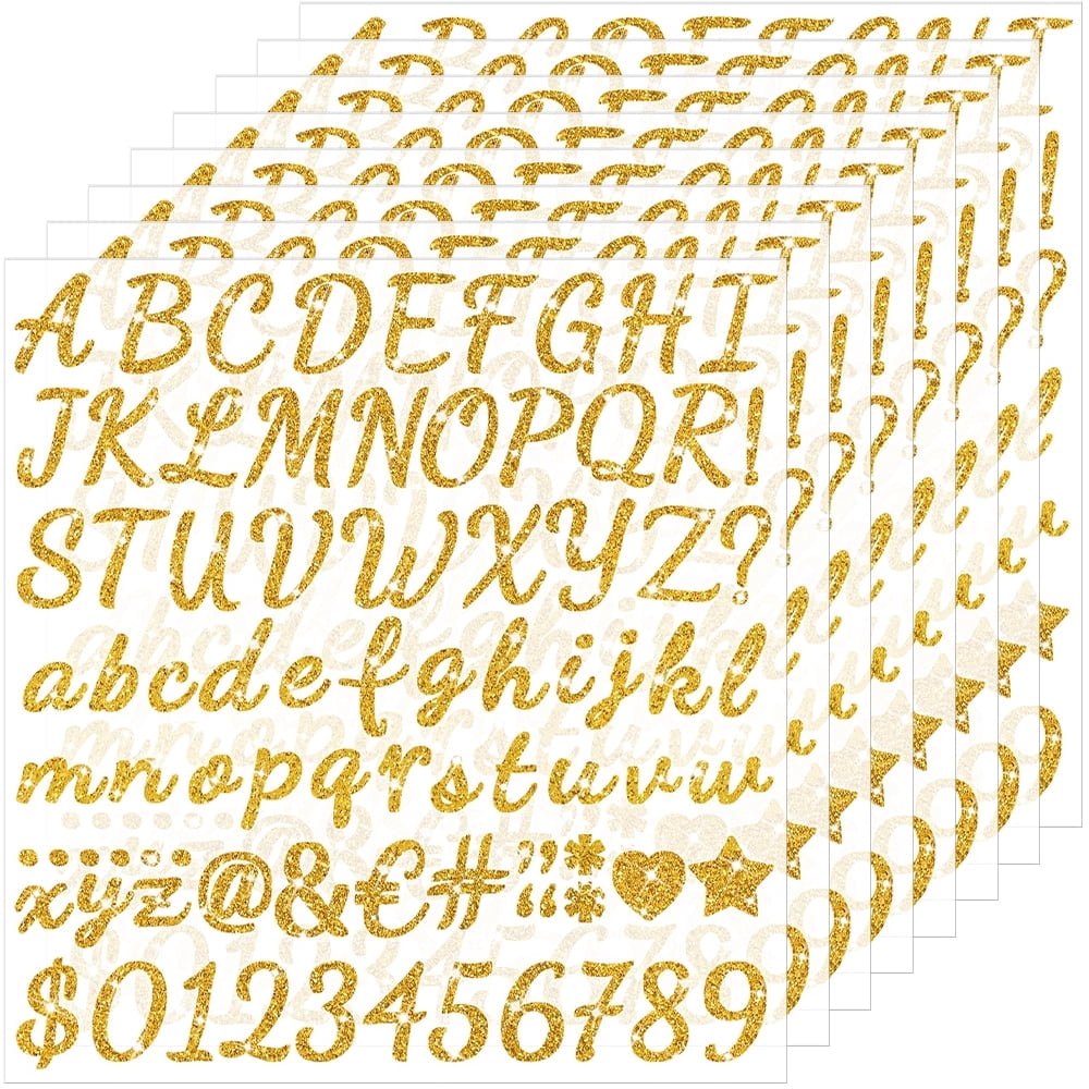 664 PCS Gold Letter Stickers Glitter 8 Sheets Alphabet Number Stickers ...