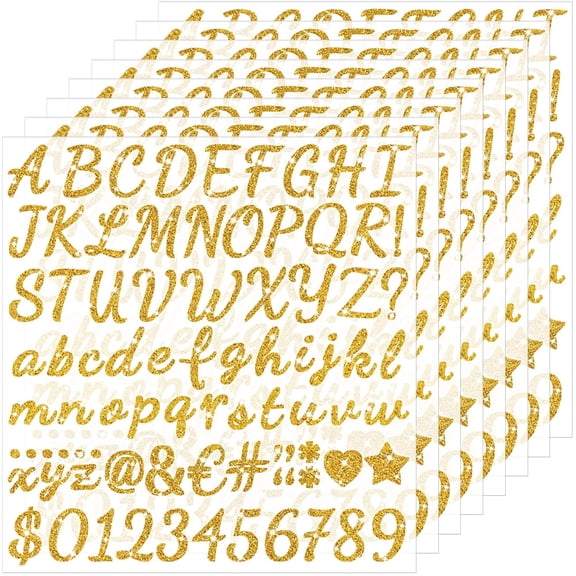 664 PCS Gold Letter Stickers Glitter 8 Sheets Alphabet Number Stickers 1 Inch Vinyl Self Adhesive Stick on Letters for Graduation Cap Scrapbooking Water Bottles Cup Mailbox DIY Crafts Classroom Decor