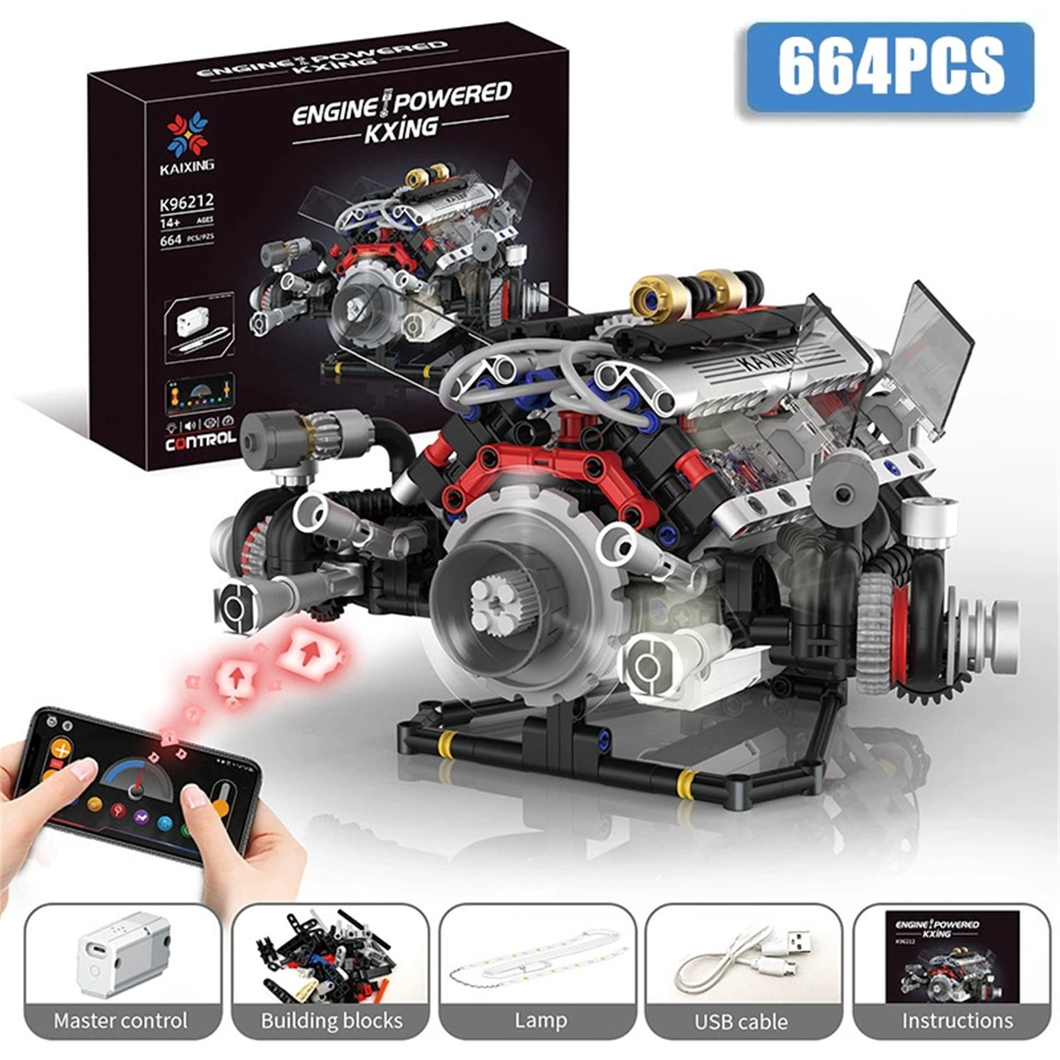 664PCS V8 Engine Kits that Works Building Sets,Car Engine Model Kit ...