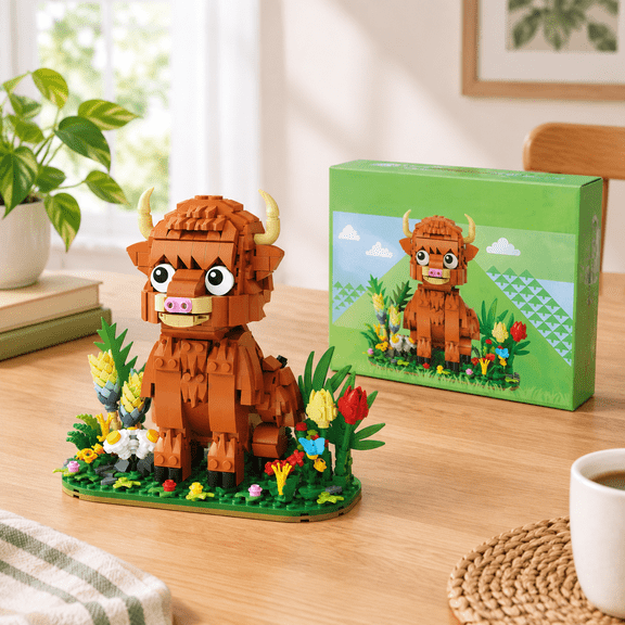665-Piece Highland Cow Interlocking Brick Building Set Model Kit