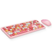 666 Keyboard Mouse Combo Wireless 2.4G Mixed Color 110 Key Keyboard Mouse Set with Round Punk Keycaps for Girl