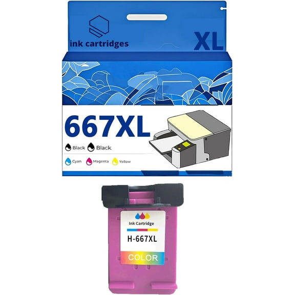 667 667XL Ink Cartridges Compatible for HP 1275 2374 2375 2376 2775 2776 6075 6475 6476 Inkjet Printers, Leak-Proof Design Crisp Printing