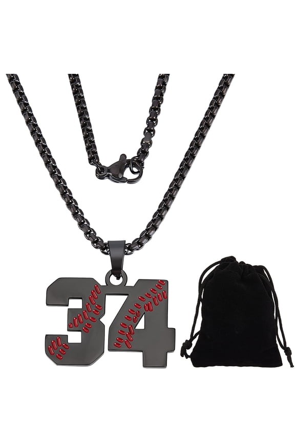 667 Stainless Steel Box Chain Necklaces 201 Stainless Steel Baseball Number Pendant Necklaces Black 23.46 inch(59.6cm)