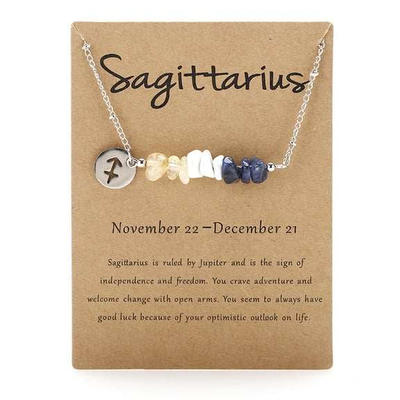 667 Stainless Steel with Natural Yellow Quartz Natural Howlite Natural Sodalite Chip Pendant Necklaces with 12 Constellations Pattern Sagittarius