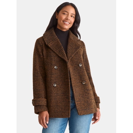Time and Tru Women's and Women's Plus Faux Wool Peacoat, Sizes XS-2X