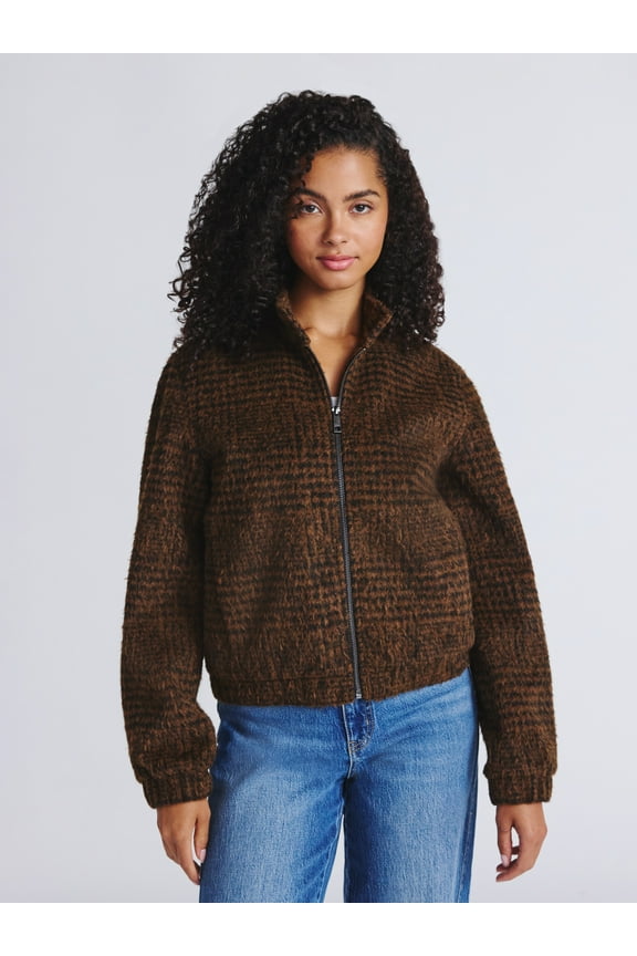 Women's and Women's Plus Faux Wool Bomber Jacket, Sizes XS-2X