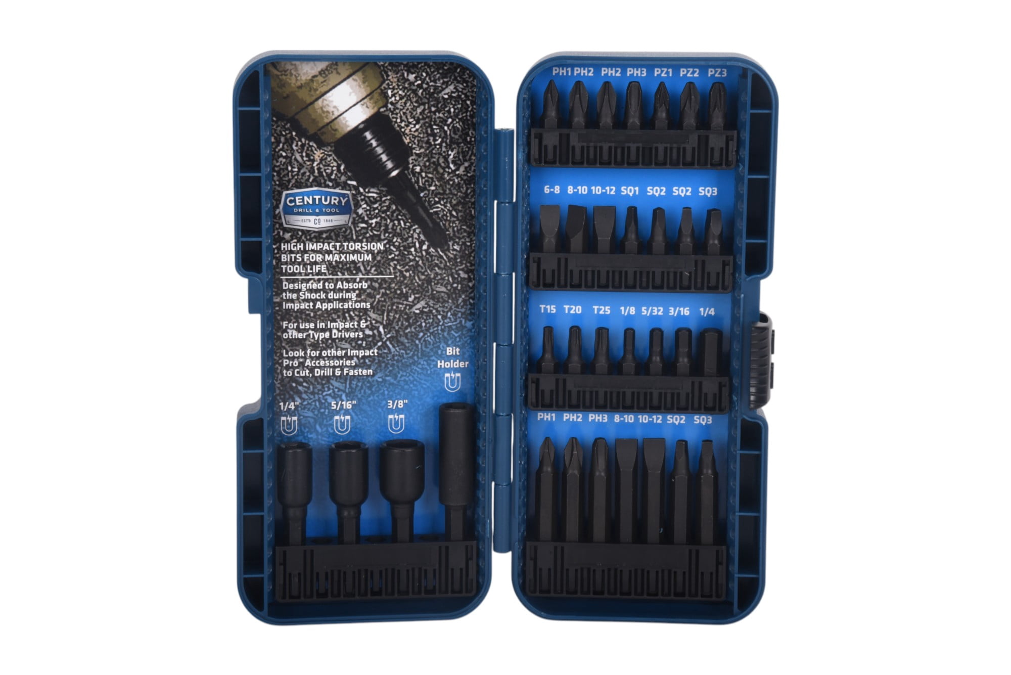 Century Drill & Tool 66939 Impact Pro Torsion Bits and Accessories, 32-Piece Set