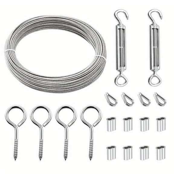 66FT 1/16" Turnbuckle Wire Tensioner Kit M5 Hook and Eye Turnbuckle Kit Heavy Turnbuckle Cable Railing Kit 20M Stainless Steel Cable Wire Rope for Railings Hanging Outdoor Lights Clotheslines