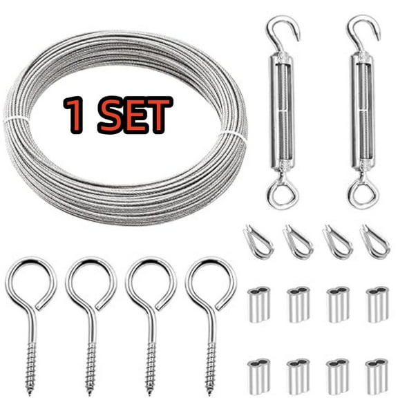 66FT 1/16" Turnbuckle Wire Tensioner Kit M5 Hook and Eye Turnbuckle Kit Heavy Turnbuckle Cable Railing Kit 20M Stainless Steel Cable Wire Rope for Railings Hanging Outdoor Lights Clotheslines