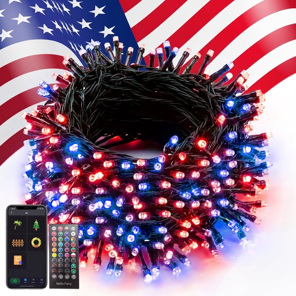 66FT 200 LED Smart String Lights Color Changing RGB Fairy Lights with APP & Remote Control Music Sync Timer  Dimmable P65 Waterproof Plug-in Lights for 4th of July Patio Backyard Party & Holiday Deco