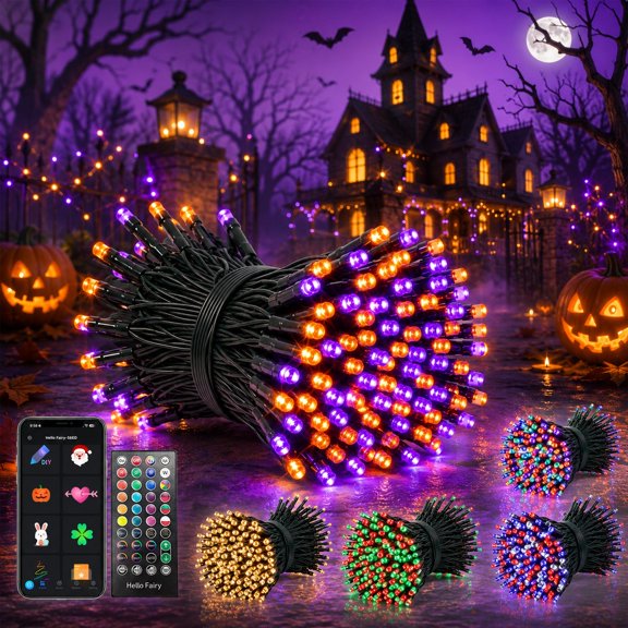66FT 200 LED Smart Halloween String Lights RGB Color Changing Fairy Lights with APP & Remote Control, Music Sync Timer Dimmable, IP65 Waterproof Plug-in Lights for Indoor Outdoor Halloween Party Yard